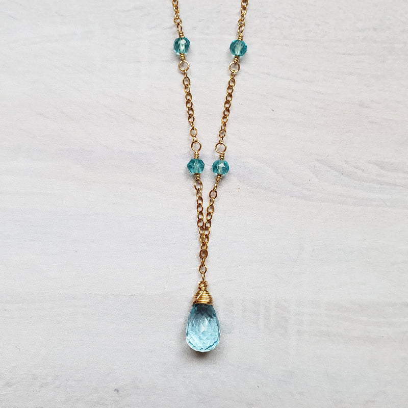 Shop Blue Topaz Raindrop Bead 14K Gold Necklace - Bijoux By Anne