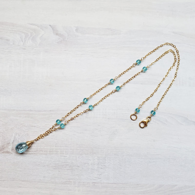 Shop Blue Topaz Raindrop Bead 14K Gold Necklace - Bijoux By Anne