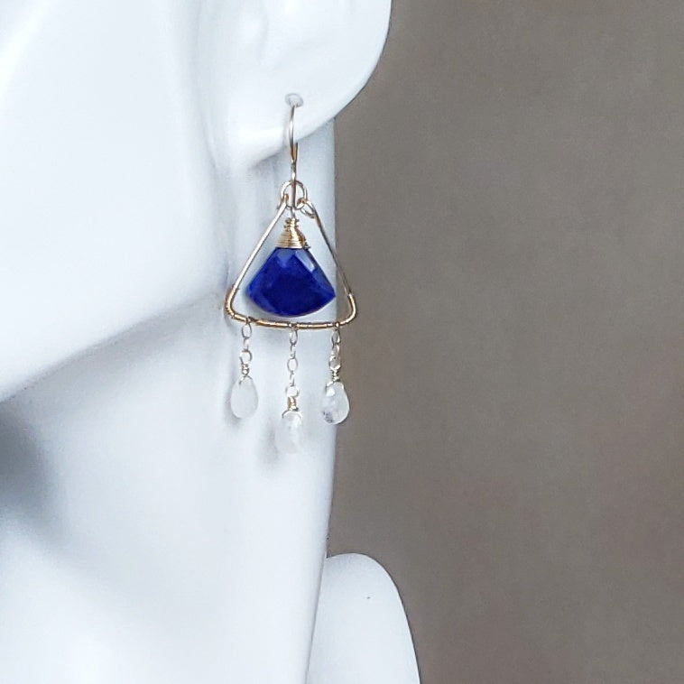 Dainty Boho Lapis and Moonstone Earrings in Gold