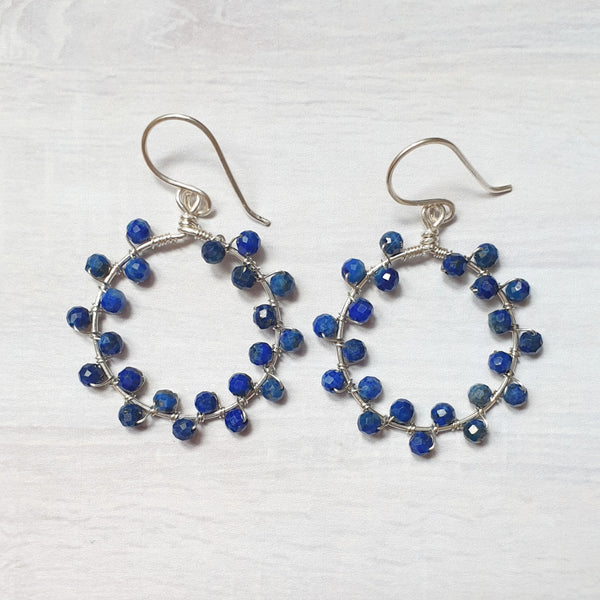 Buy Lapis Lazuli Hoop Earrings Silver - Bijoux By Anne