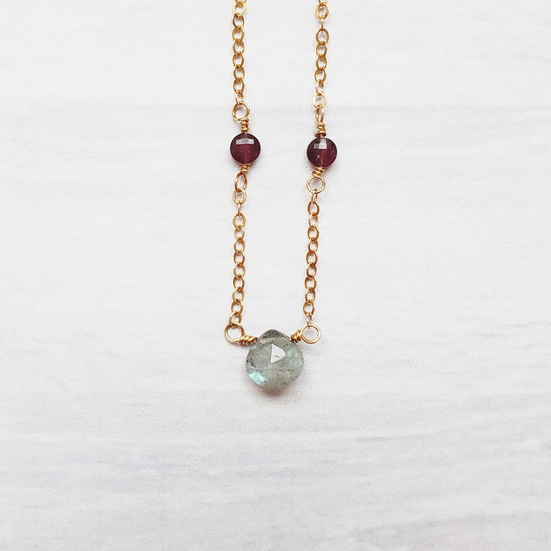 Labradorite and Garnet gold necklace4
