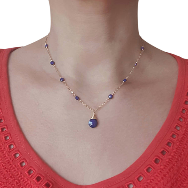 Buy Lapis Lazuli Pendant Station 14K Gold Necklace, 40cm - Bijoux By Anne