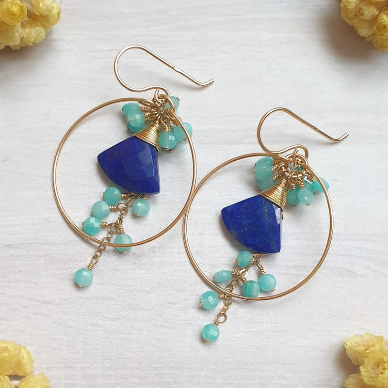 Lapis Lazuli and Amazonite Hoop Earrings in Gold - Bijoux by Anne