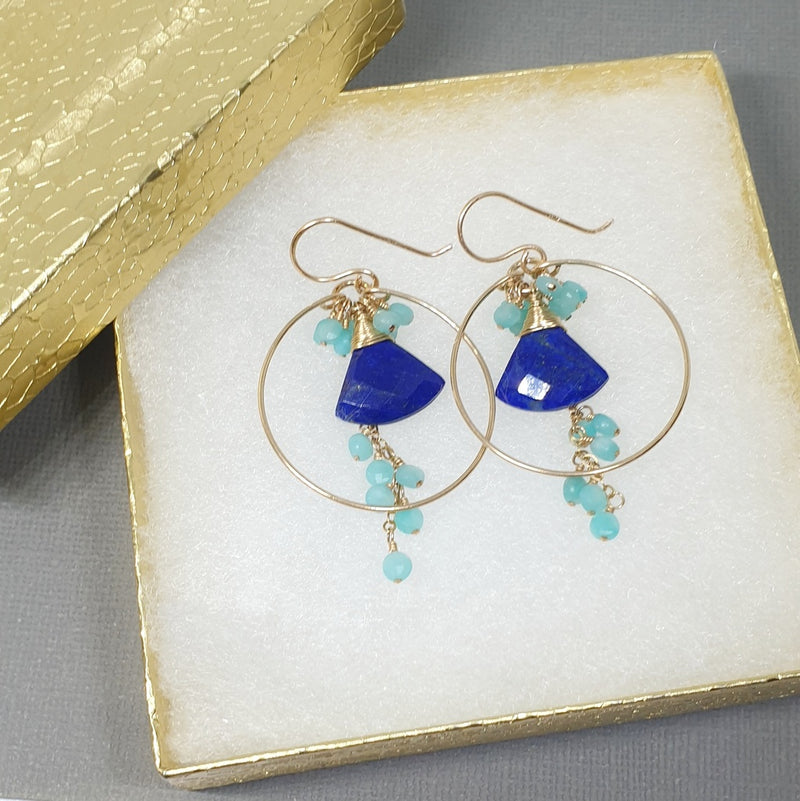 Lapis Lazuli and Amazonite Hoop Earrings in Gold - Bijoux by Anne