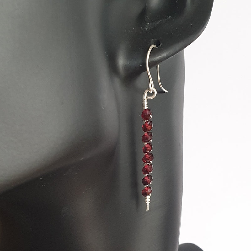 Sterling Silver Garnet Stick Earrings - Bijoux by Anne