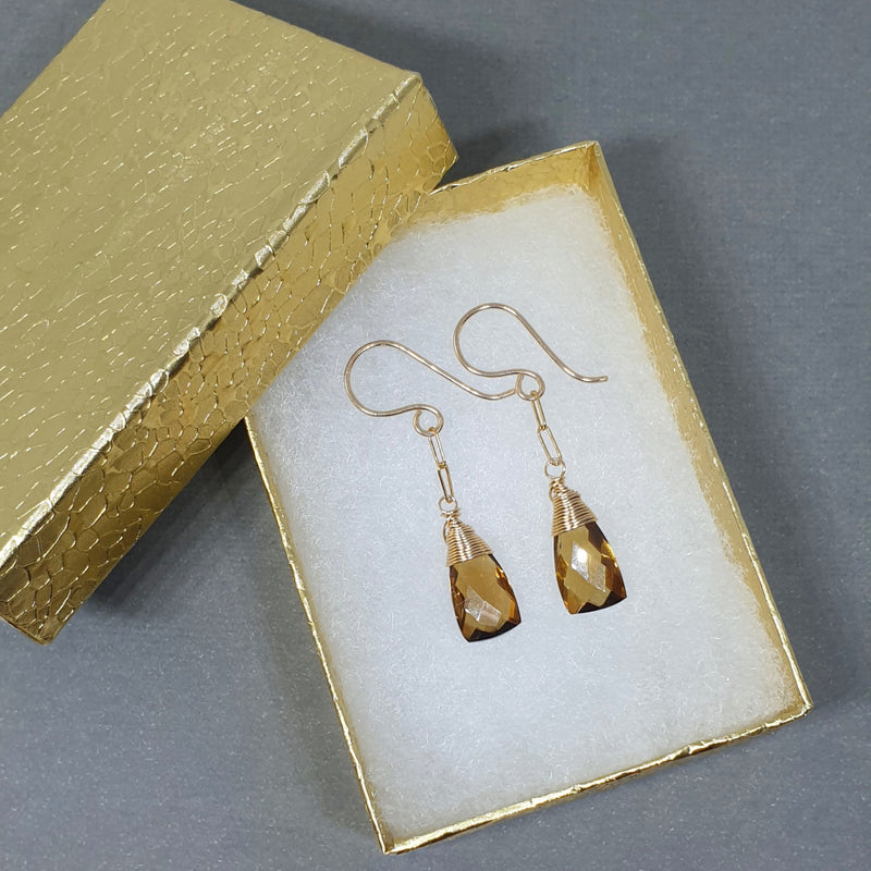 Honey Quartz Gold Earrings - Bijoux By Anne - buy gemstone gold earrings online