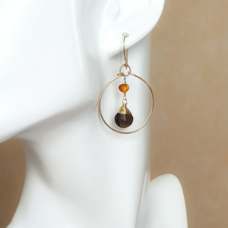Smoky Quartz Hoop Earrings - Bijoux By Anne - buy stone earrings online