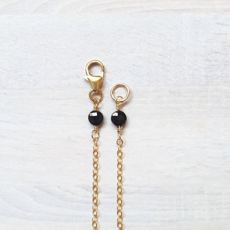 Black Spinel Pendant Station Gold Necklace - Bijoux by Anne