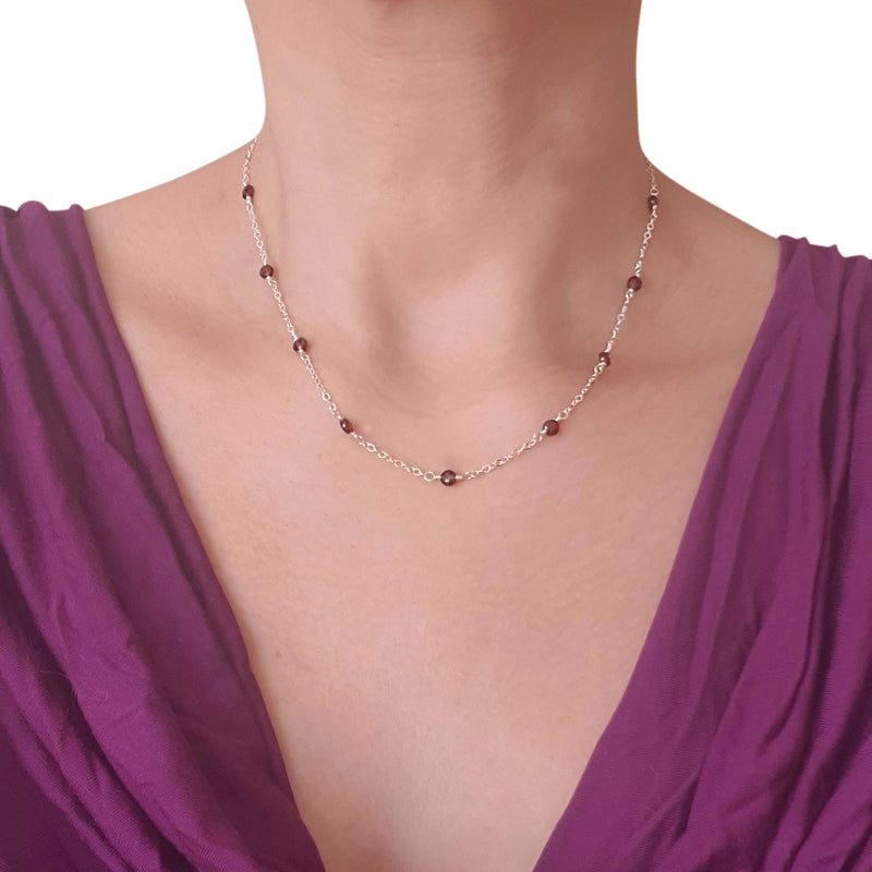 Buy Garnet Love Station Bead Silver Necklace, 40cm - Bijoux By Anne
