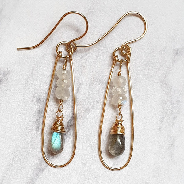Gold Labradorite Dangle Earrings - Bijoux By Anne - buy gold filled gemstone earrings online