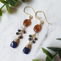 Amber and Lapis Lazuli Chain Earrings - Bijoux By Anne
