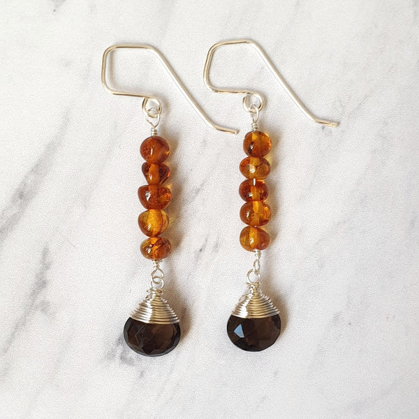 Buy Smoky Quartz and Amber Earrings - Bijoux By Anne