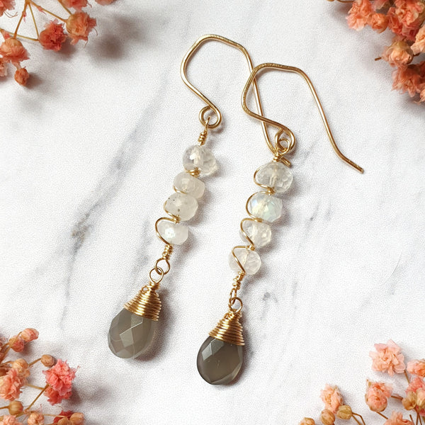 Rainbow and Gray Moonstone Earrings - Bijoux By Anne