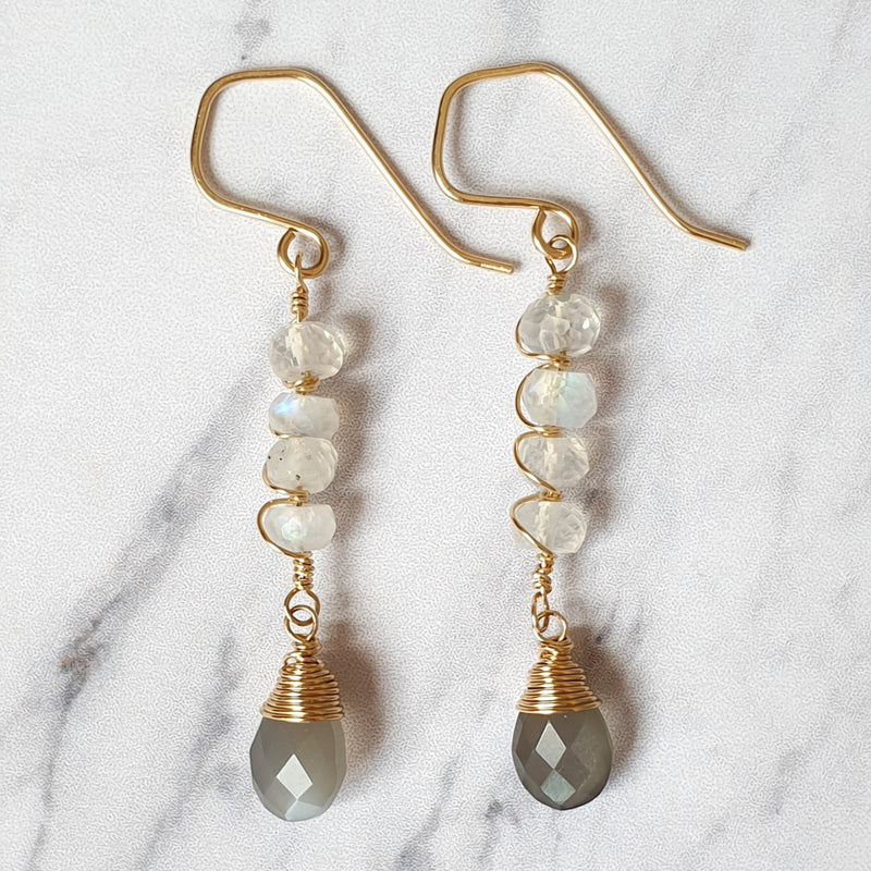 Rainbow and Gray Moonstone Earrings - Bijoux By Anne - buy gold filled gemstone earrings online