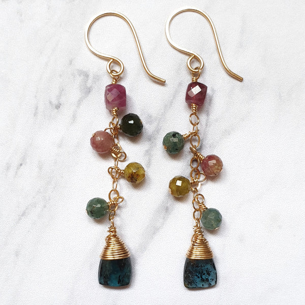 Tourmaline and Kyanite Earrings - Bijoux By Anne - buy gold filled gemstone earrings online