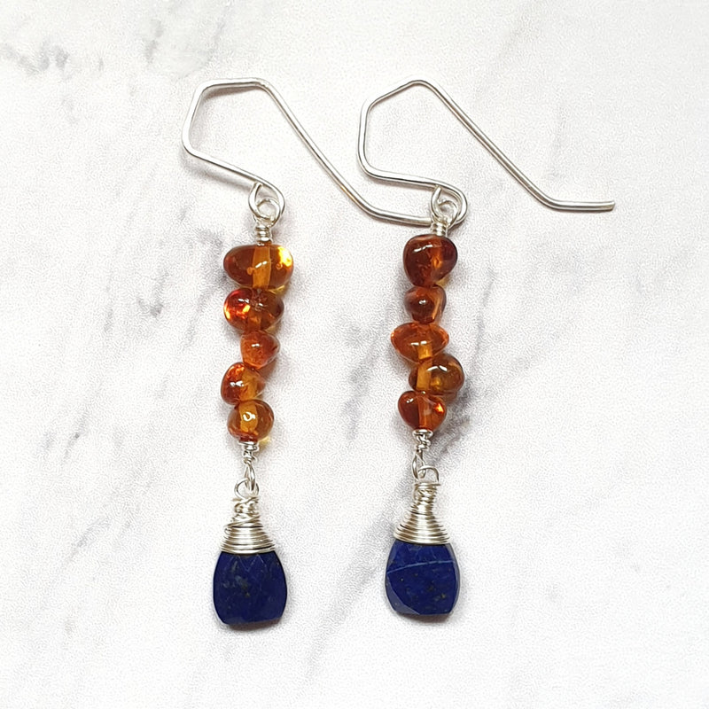 Buy Lapis Lazuli and Amber Silver Earrings - Bijoux By Anne