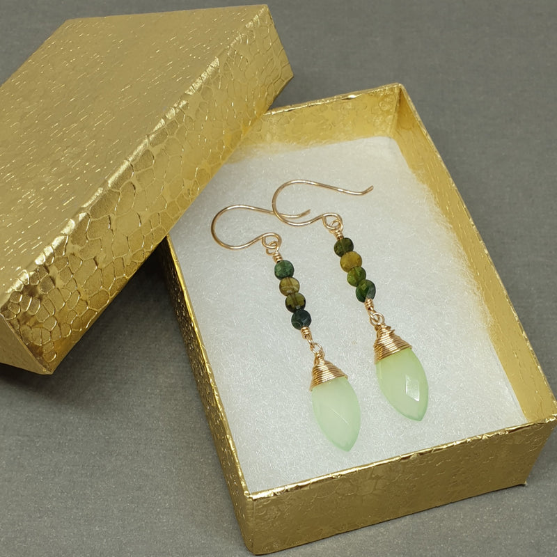 Green Chalcedony and Tourmaline Gold Earrings - Bijoux By Anne - buy gemstone gold earrings online