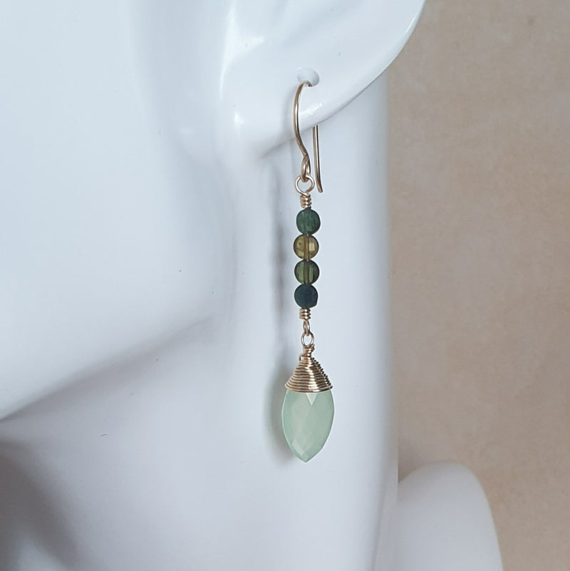 Green Chalcedony and Tourmaline Gold Earrings - Bijoux By Anne - buy stone earrings online
