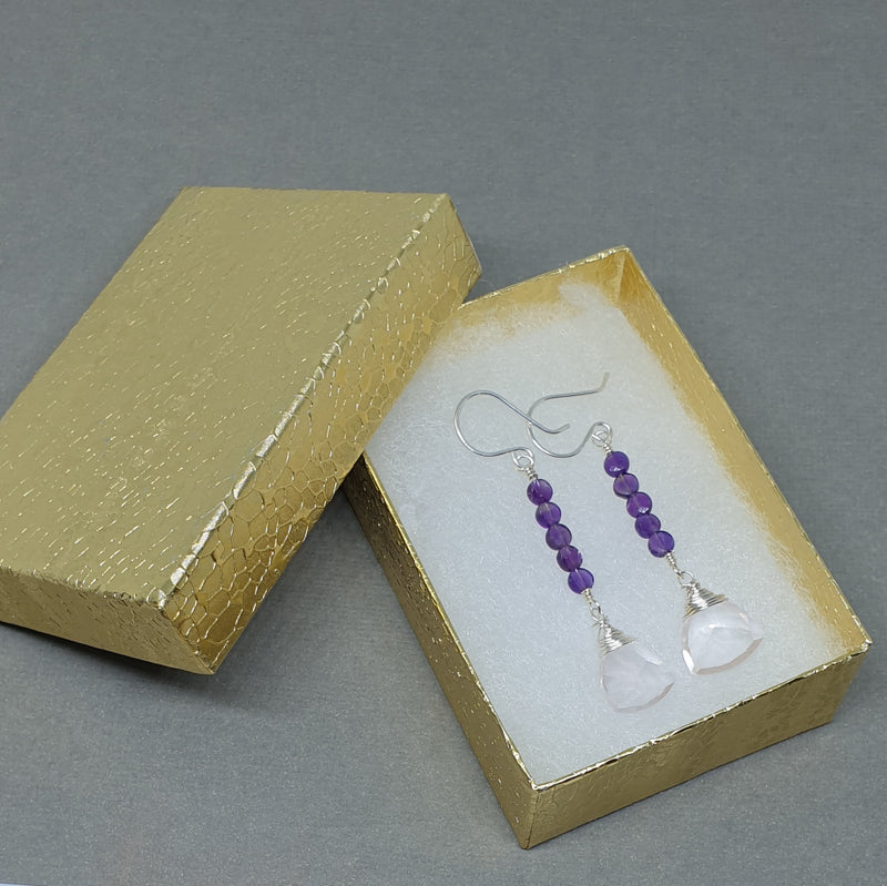 Order Rose Quartz and Amethyst Silver Earrings - Bijoux By Anne