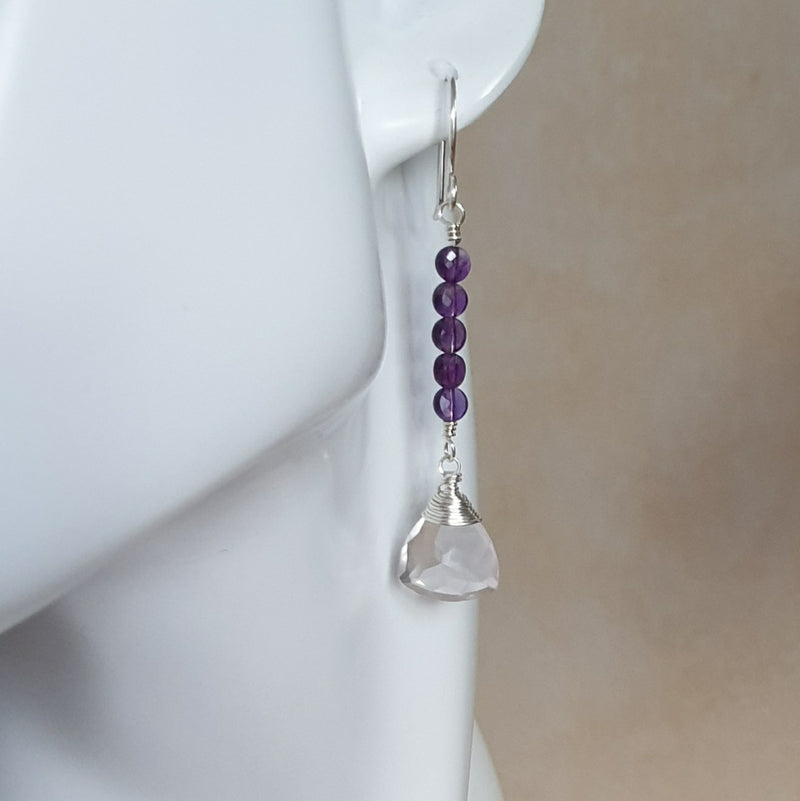 Shop Rose Quartz and Amethyst Silver Earrings - Bijoux By Anne