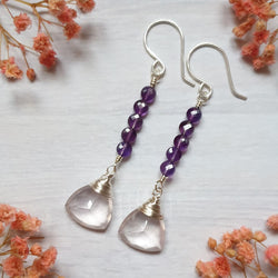 Rose Quartz and Amethyst Silver Earrings - Bijoux By Anne