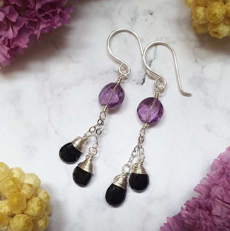 Amethyst and Spinel Chain Earrings - Bijoux By Anne