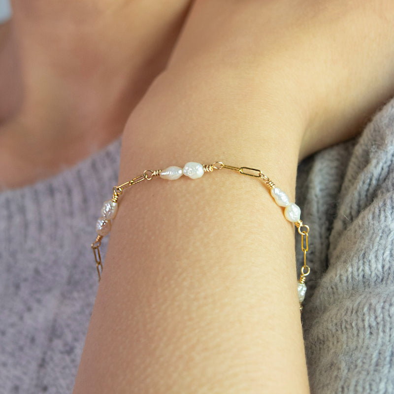 Freshwater Pearls Gold Bracelet - buy gemstone gold bracelet online - Bijoux By Anne