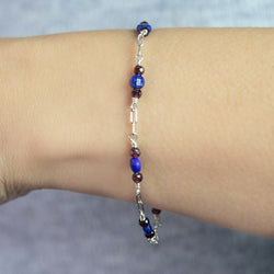 Lapis Lazuli + Garnet Silver Bracelet - buy silver stone bracelet online - Bijoux By Anne