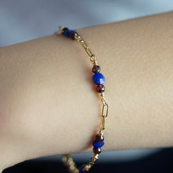 Lapis Lazuli + Garnet Gold Bracelet - buy gemstone gold bracelet online - Bijoux By Anne