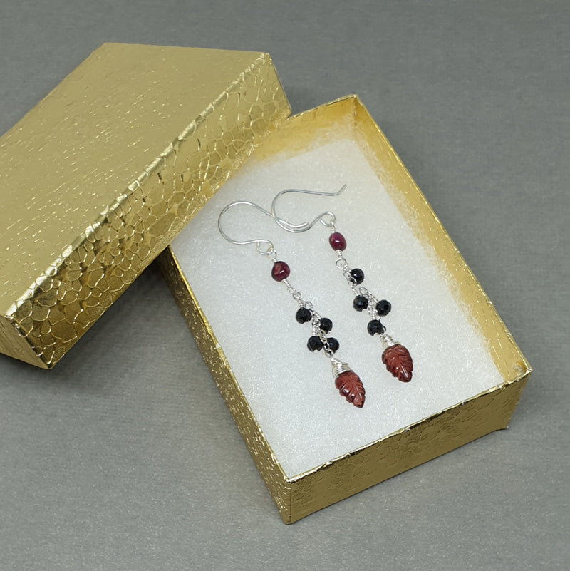 Order Leaf Garnet and Spinel Silver Earrings - Bijoux By Anne