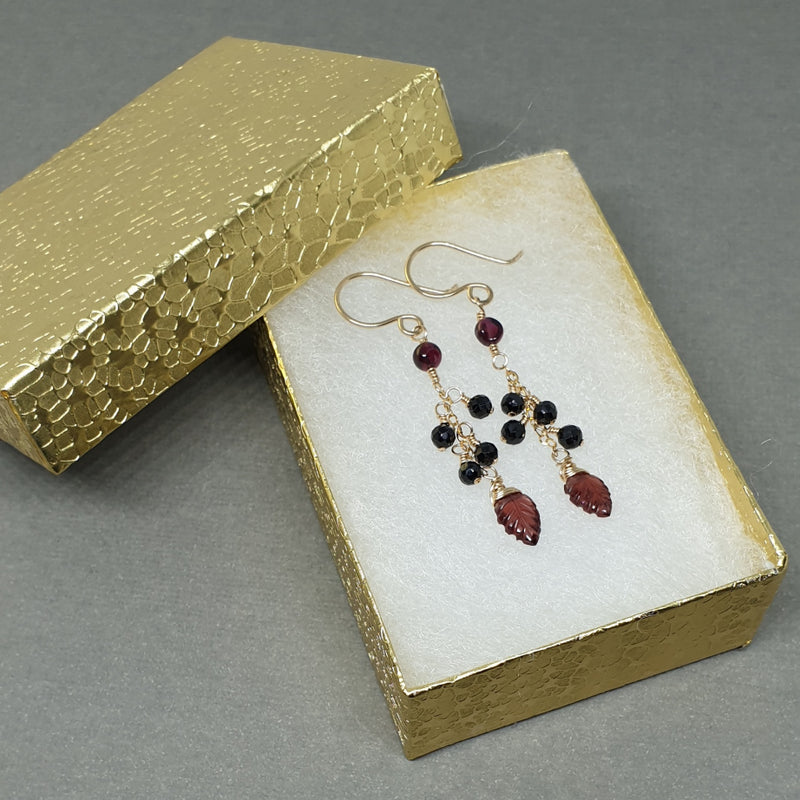 Leaf Garnet and Spinel Gold Earrings - Bijoux By Anne - buy gemstone gold earrings online