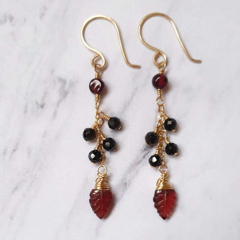 Leaf Garnet and Spinel Gold Earrings - Bijoux By Anne - buy gold filled gemstone earrings online