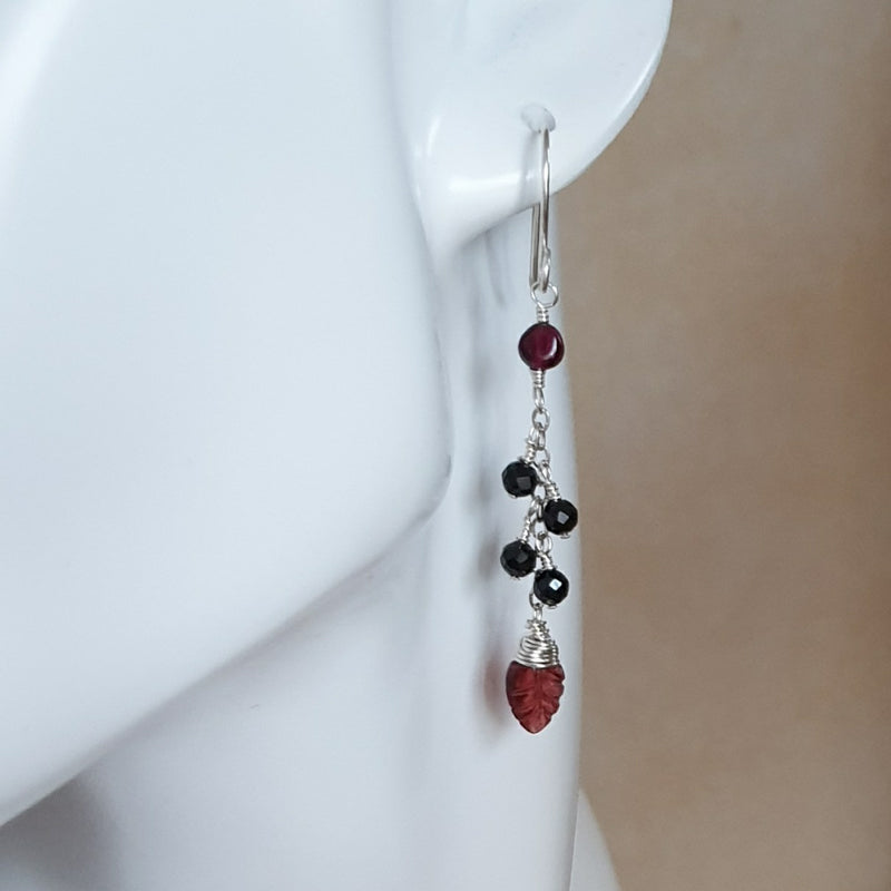 Shop Leaf Garnet and Spinel Silver Earrings - Bijoux By Anne