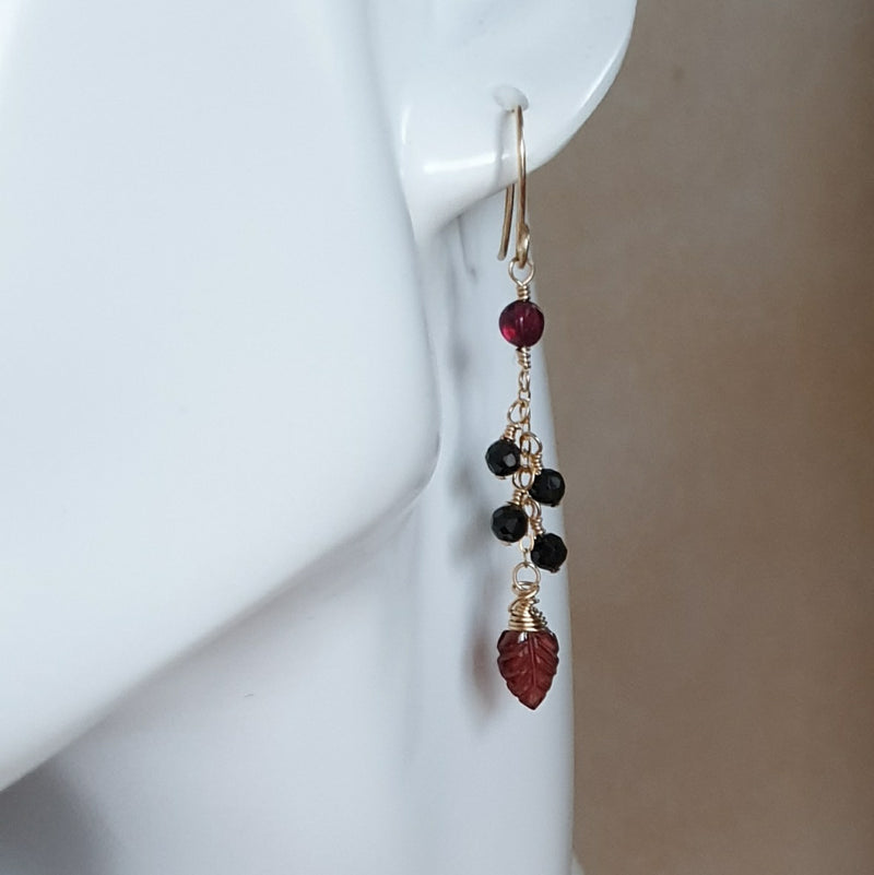 Leaf Garnet and Spinel Gold Earrings - Bijoux By Anne - buy stone earrings online