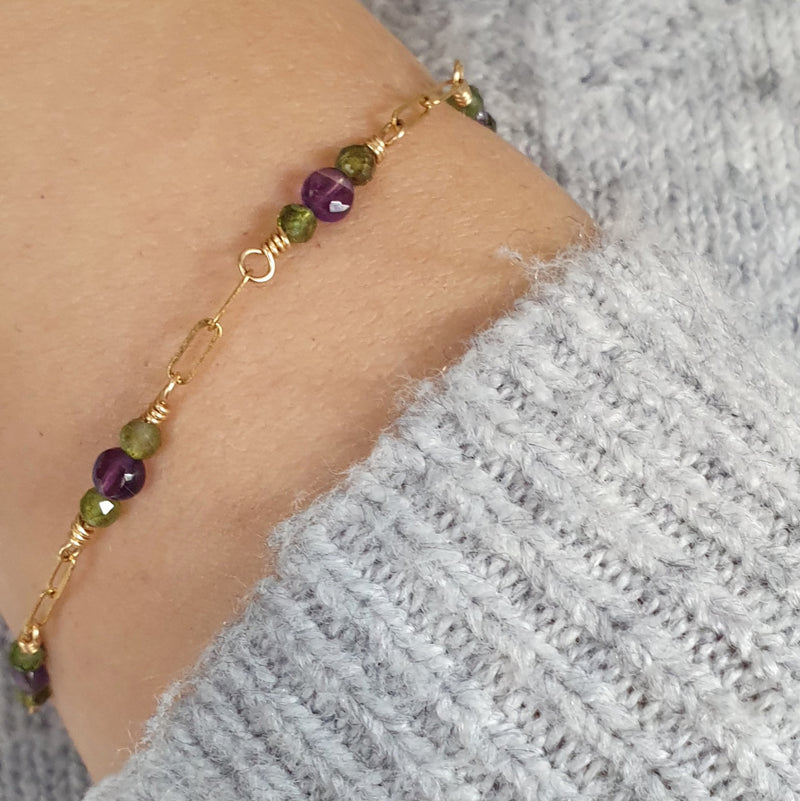 Amethyst and Tourmaline Gold Bracelet - buy gemstone gold bracelet online