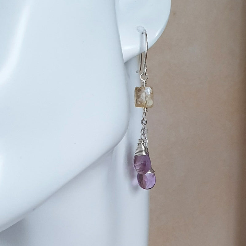 Shop Citrine and Amethyst Chain Earrings - Bijoux By Anne