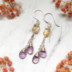 Citrine and Amethyst Chain Earrings - Bijoux By Anne