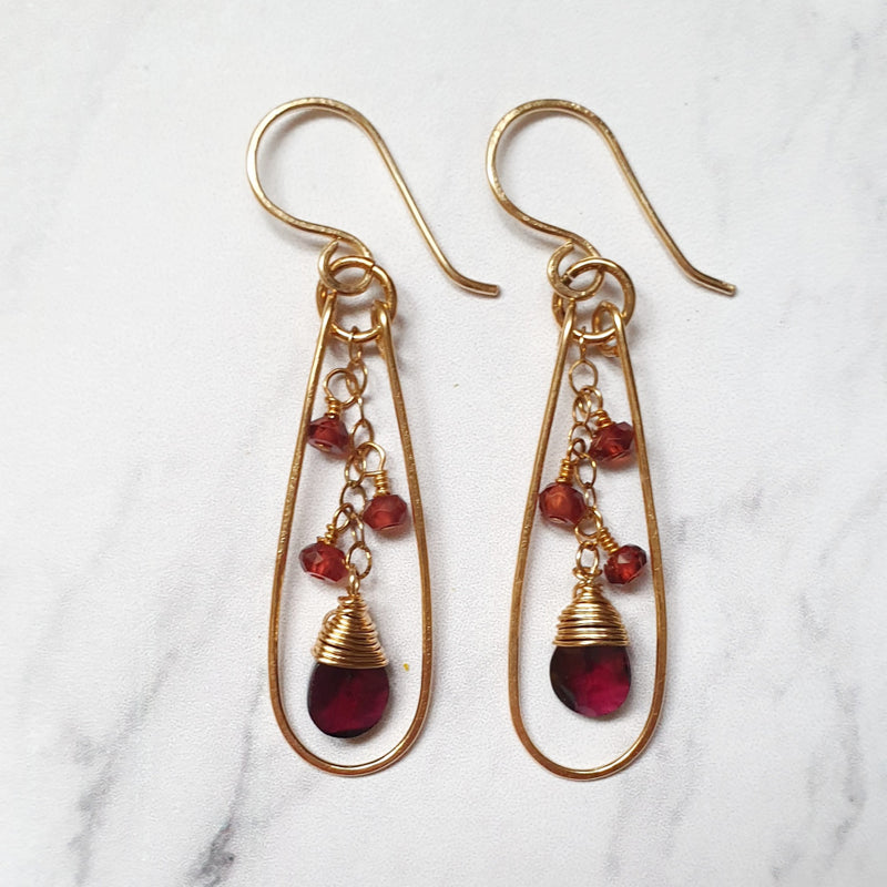 Buy Online Red Garnet Earrings in 14K Gold Filled - Bijoux By Anne