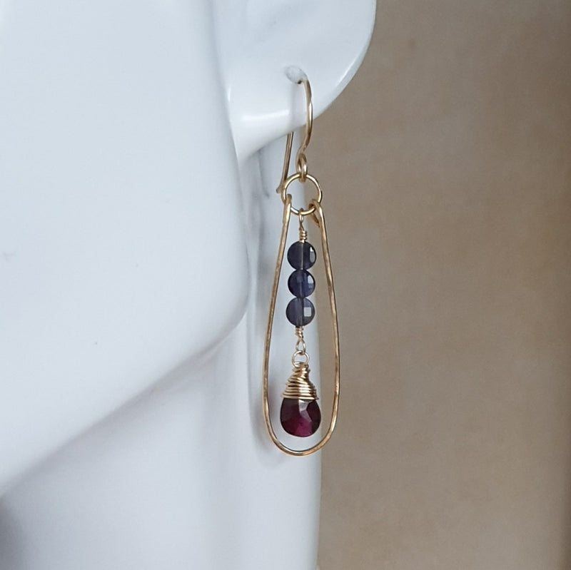 Shop Red Garnet and Iolite Dangle Earrings - Bijoux By Anne