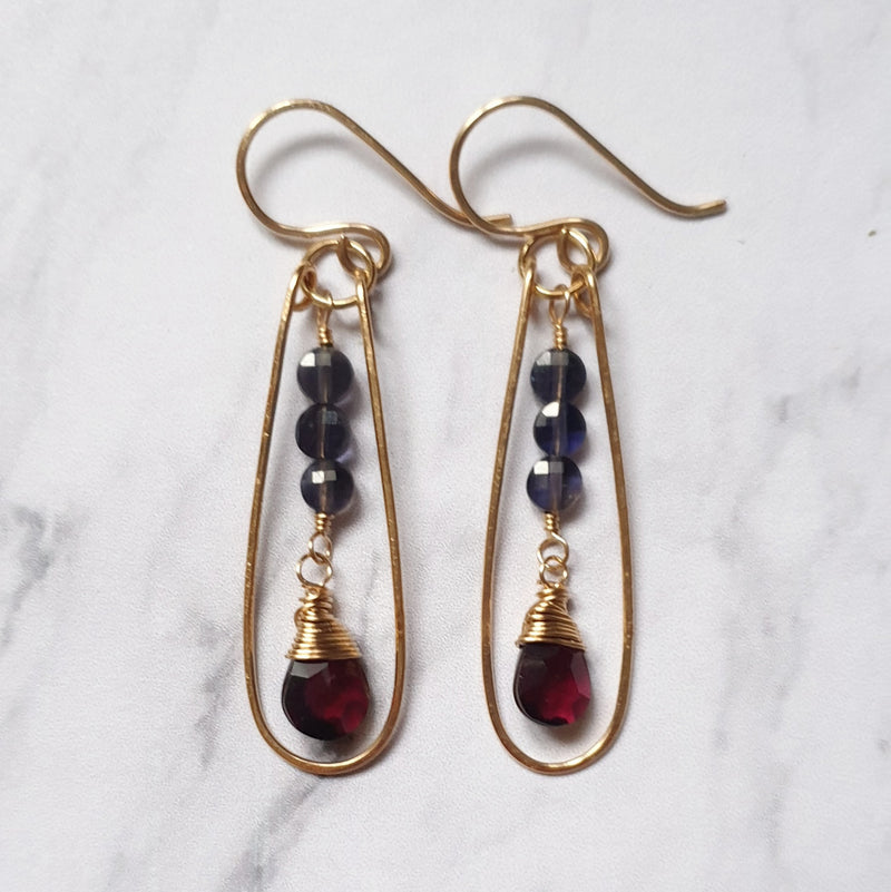 Buy Red Garnet and Iolite Dangle Earrings - Bijoux By Anne