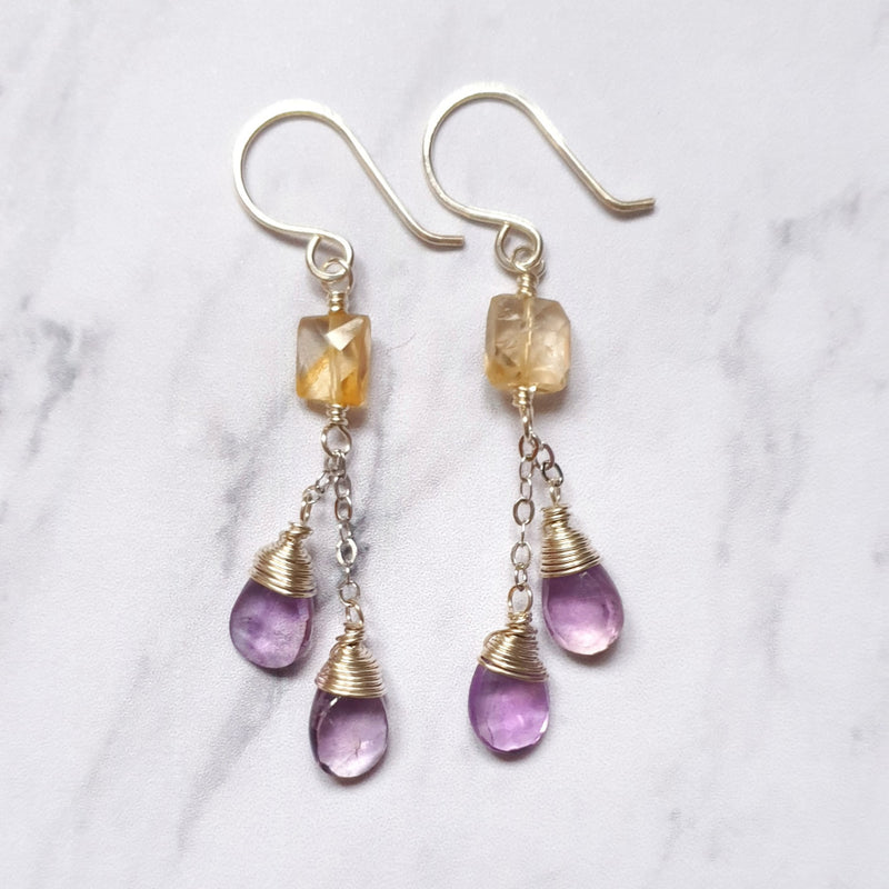Buy Citrine and Amethyst Chain Earrings - Bijoux By Anne