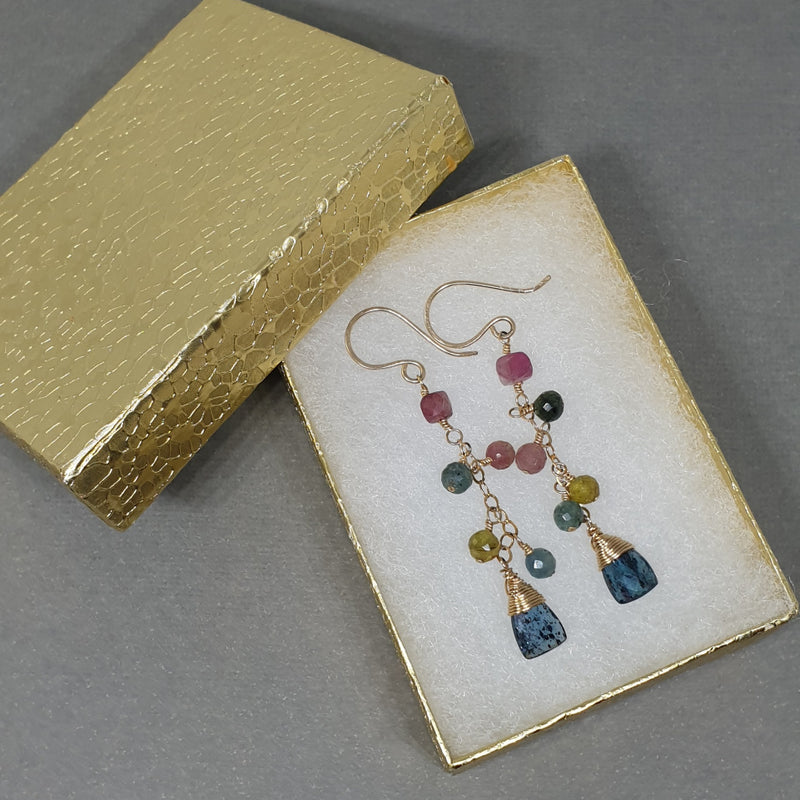 Tourmaline and Kyanite Earrings - Bijoux By Anne - buy gemstone gold earrings online