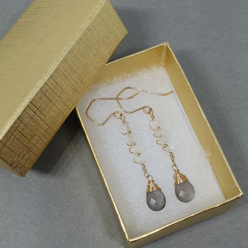 Rainbow and Gray Moonstone Earrings - Bijoux By Anne - buy gemstone gold earrings online
