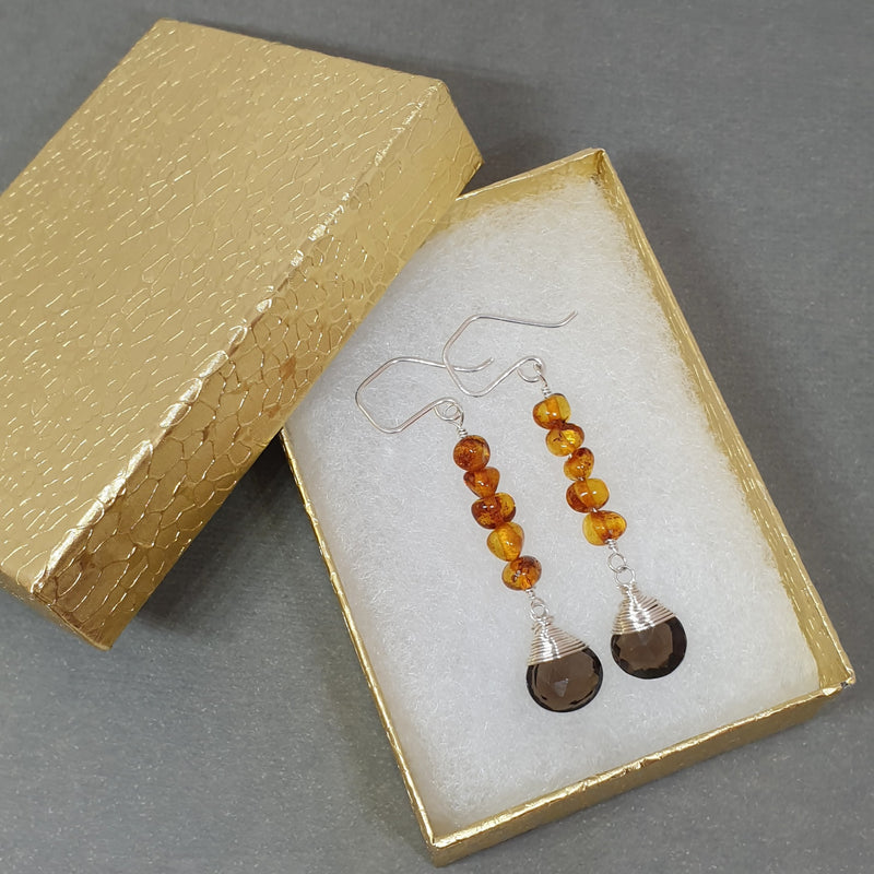 Order Smoky Quartz and Amber Earrings - Bijoux By Anne
