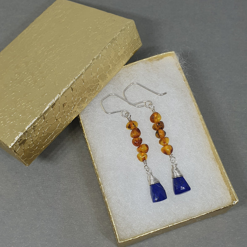 Order Lapis Lazuli and Amber Silver Earrings - Bijoux By Anne