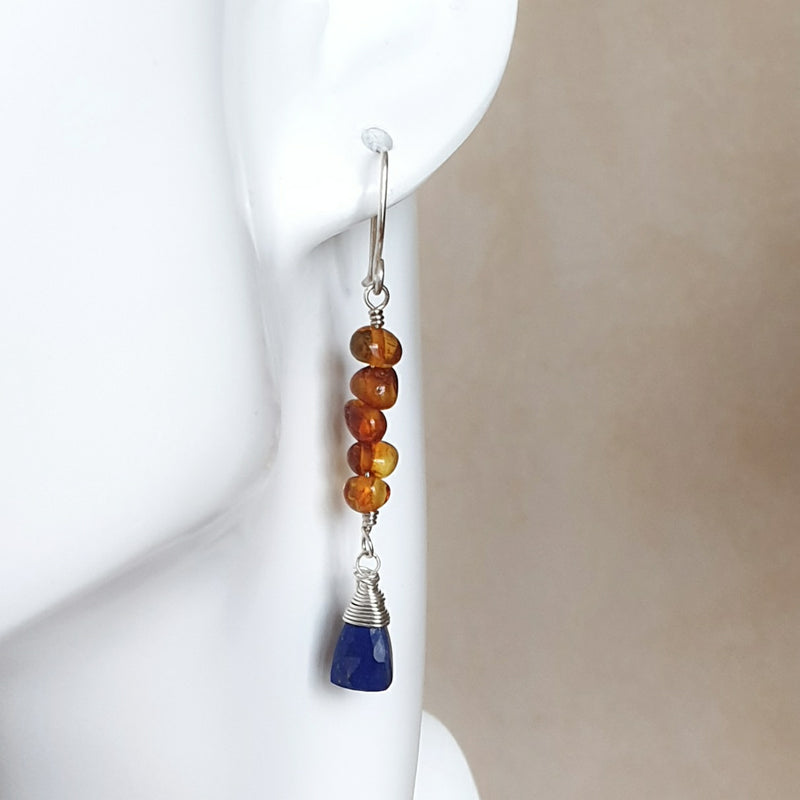 Shop Lapis Lazuli and Amber Silver Earrings - Bijoux By Anne
