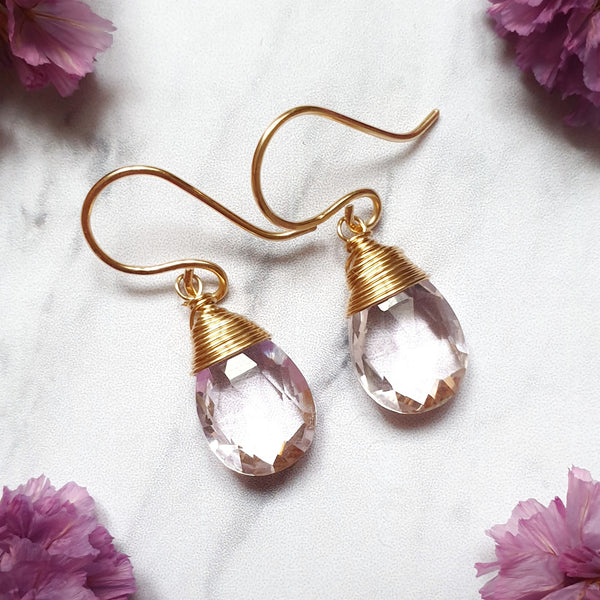 Pink Topaz Drop Earrings in Gold-Filled - Bijoux By Anne