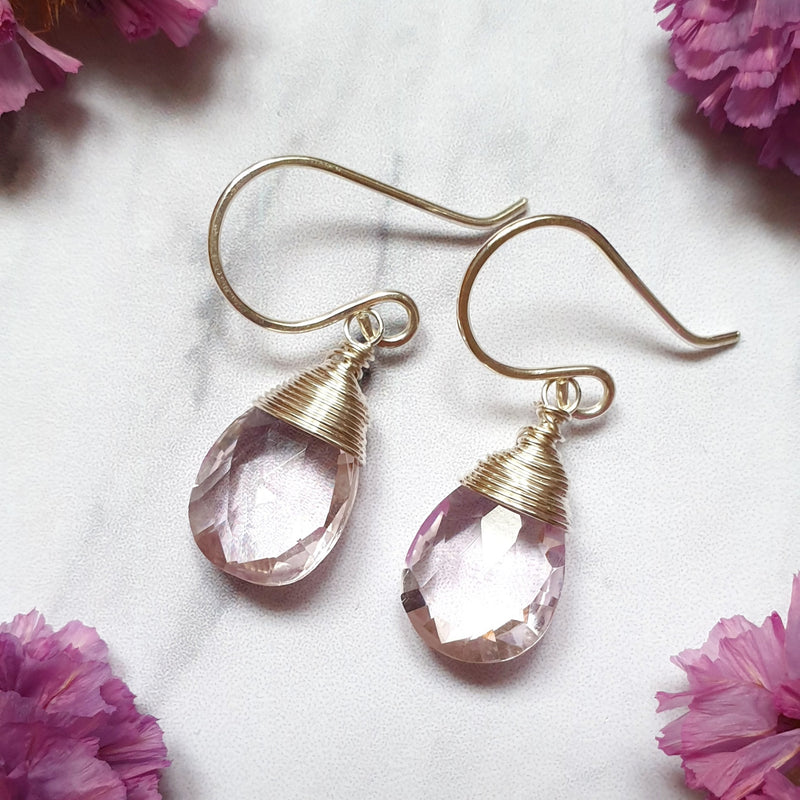 Pink Topaz Drop Earrings in Silver - Bijoux By Anne