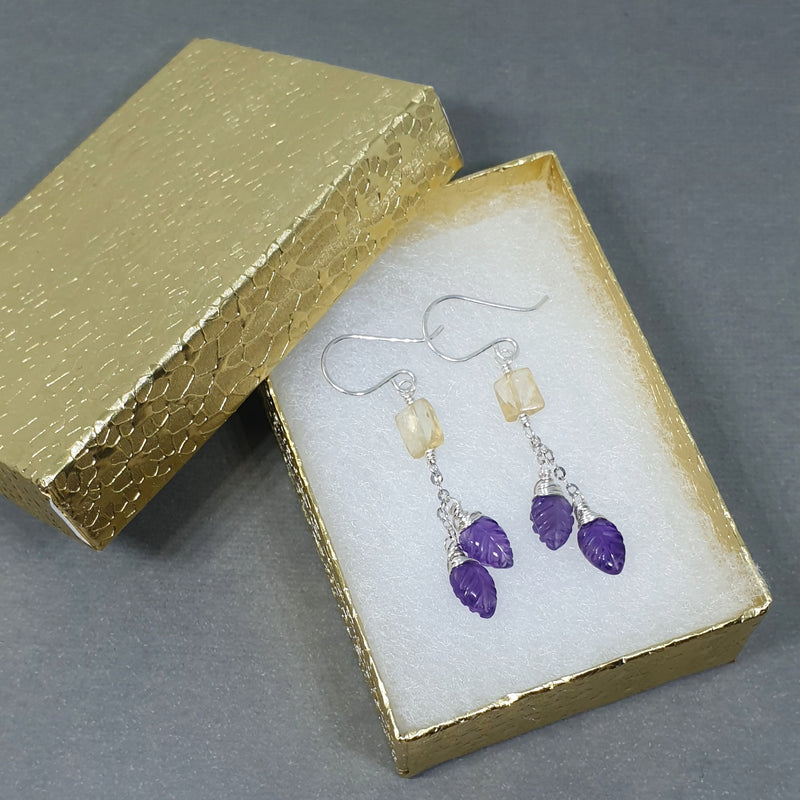 Order Purple Amethyst and Citrine Chain Earrings in Silver - Bijoux By Anne