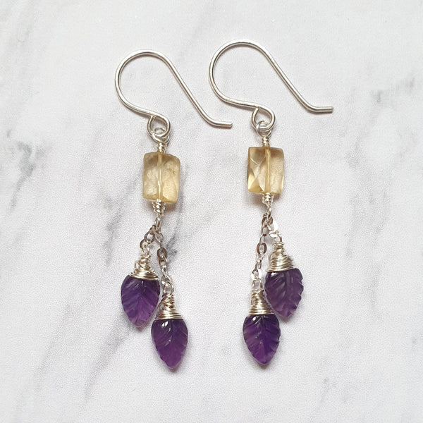 Buy Purple Amethyst and Citrine Chain Earrings in Silver - Bijoux By Anne